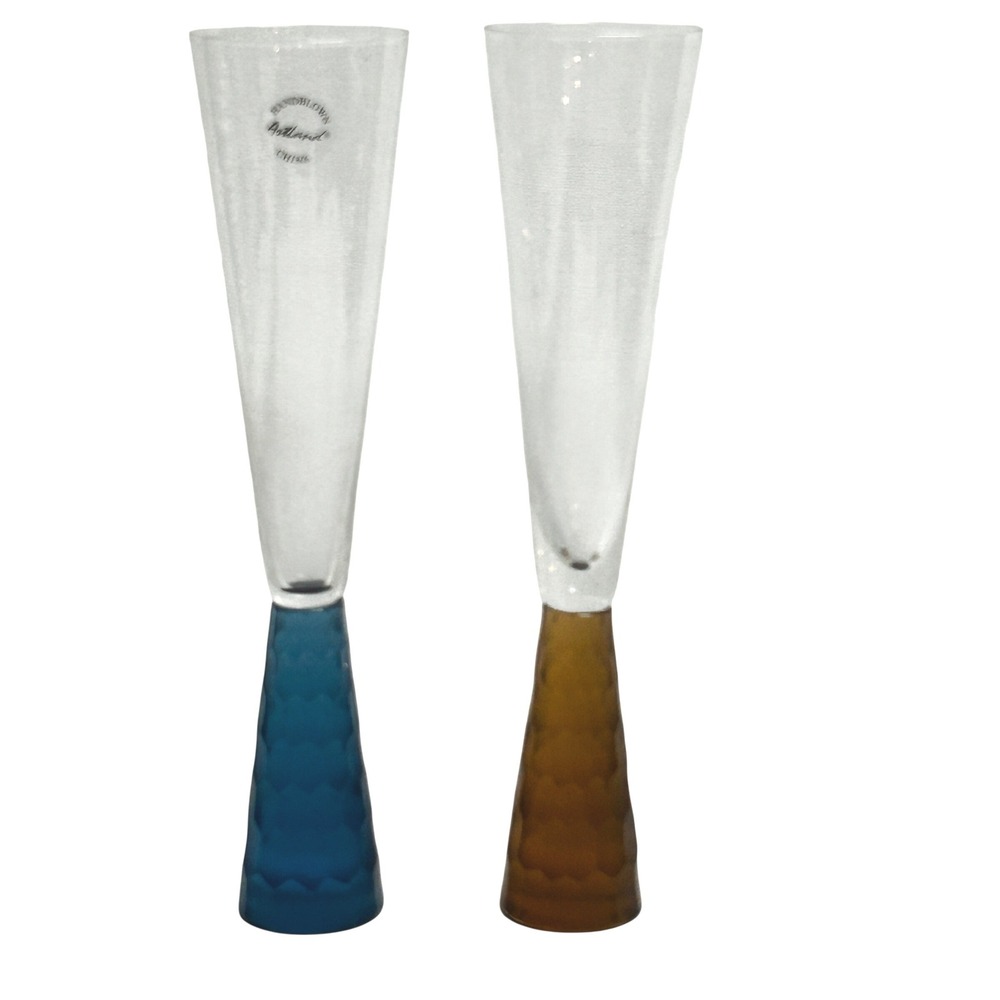 ARTLAND PRESCOTT HONEYCOMB STEM CHAMPAGNE FLUTES Brutalist Frosted glass MCM